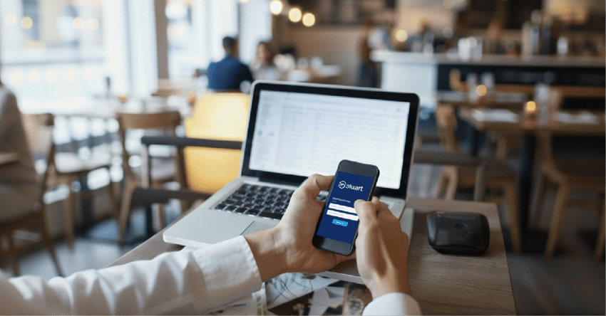 manager in restaurant placing a delivery order