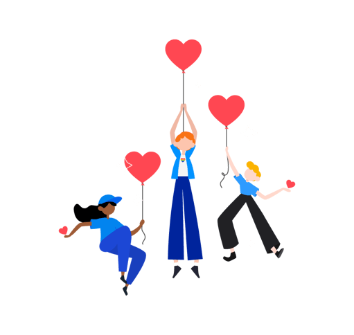 Couriers holding heart-shaped balloons